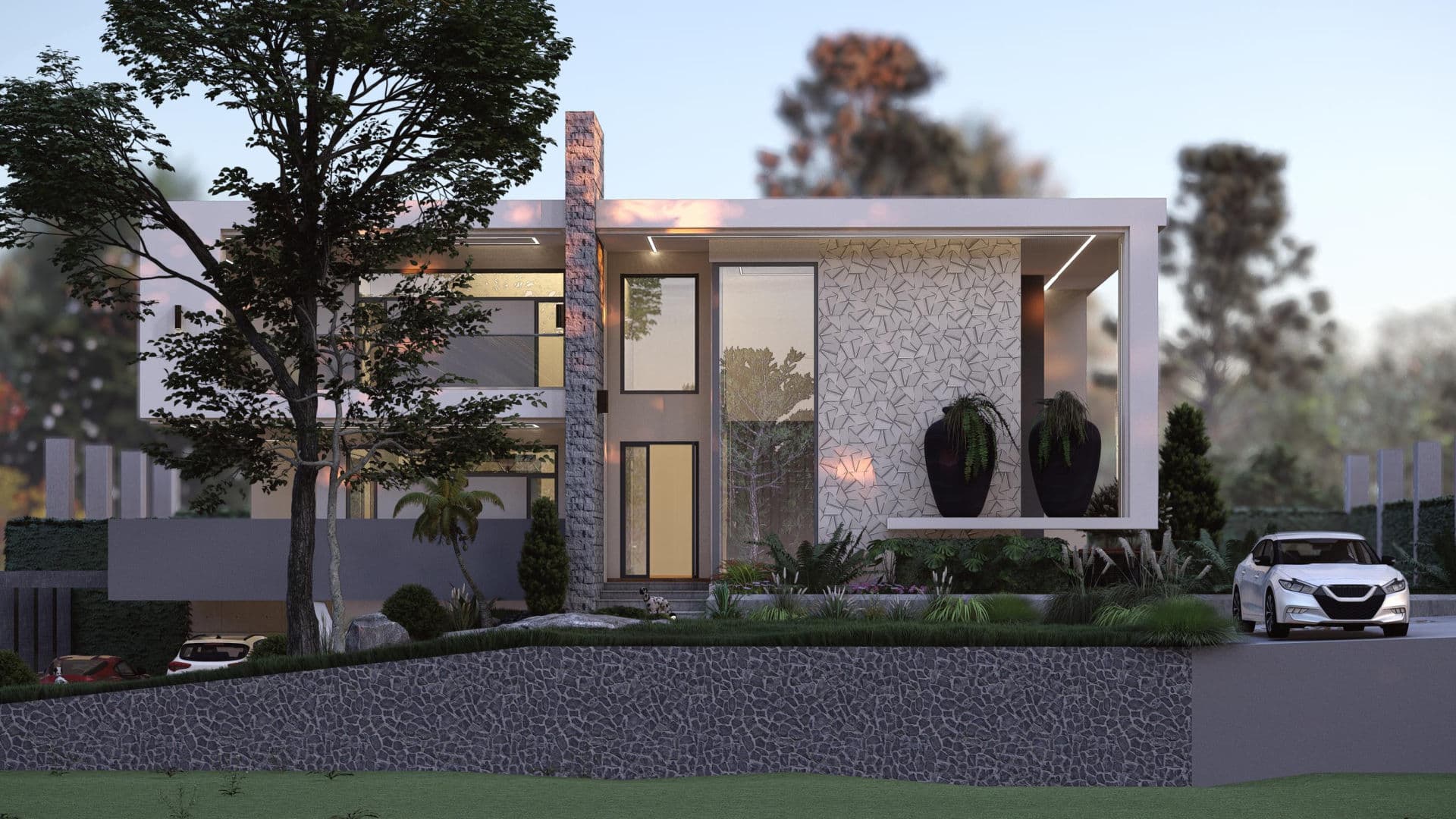 Masaka Town Residency modern masonry house at dusk